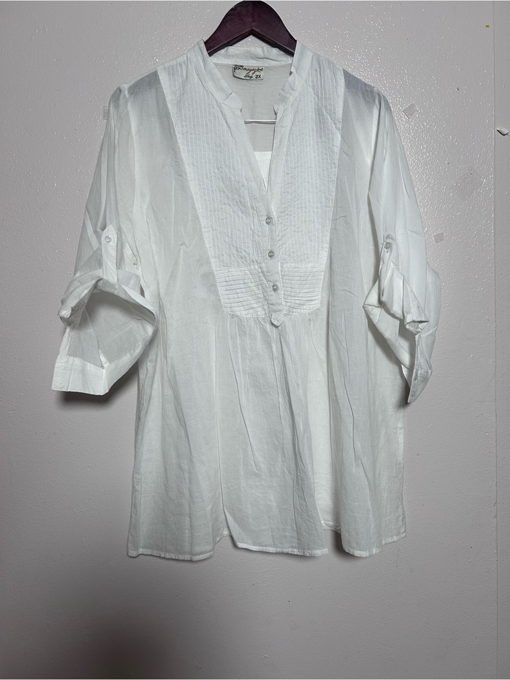 Women Magazine Lady Off-white Button-Up Tunic (2X) Blouse Cotton Summer Freshtop